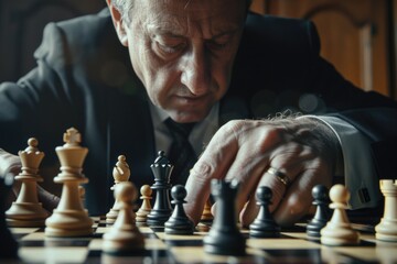Poster - A man in a suit playing a game of chess