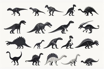 Poster - A collection of different dinosaur species on a plain white background, ideal for illustrations and educational materials