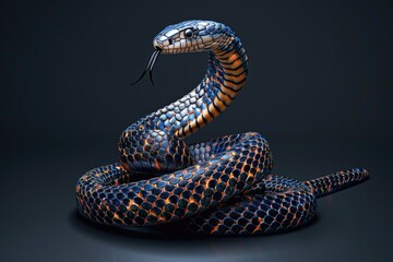 Wall Mural - A blue and orange snake curled around a black surface