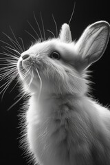 Aufkleber - A close-up shot of a white rabbit's face against a black background
