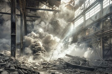 Poster - A pile of rubble in a demolished building