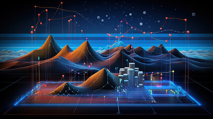 Aufkleber - Abstract business graph in mountain style. Data connection concept element for business