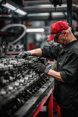 Aufkleber - A man works on a machine in a factory setting