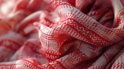 Poster - A close-up shot of a red and white striped scarf, with soft folds and texture