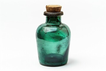 Poster - A clear glass bottle with a wooden cork stopper, suitable for storing liquids or decorative purposes