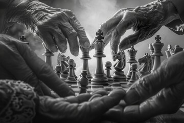 Poster - Group of people engaged in a game of chess