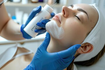 Poster - A woman receives a facial treatment at a beauty salon, relaxing and rejuvenating her skin