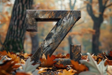 Aufkleber - Close-up of a wooden letter Z surrounded by autumn leaves