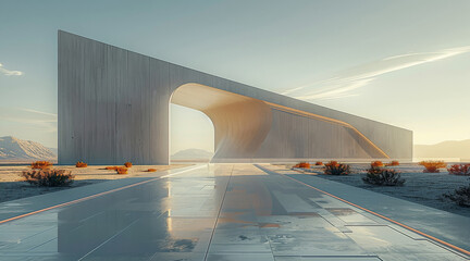 Aufkleber - An art gallery with artistic lines in the desert, Minimalism. Generative AI.