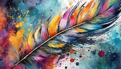 Canvas Print - feather painting colorful paint splatters, art design wallpaper