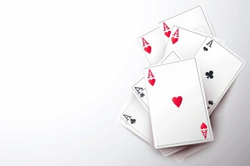 Poster - A close-up shot of four playing cards on a table, with a poker game in progress