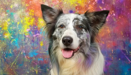 Wall Mural - cute border collie dog in abstract mixed grunge colors illustration