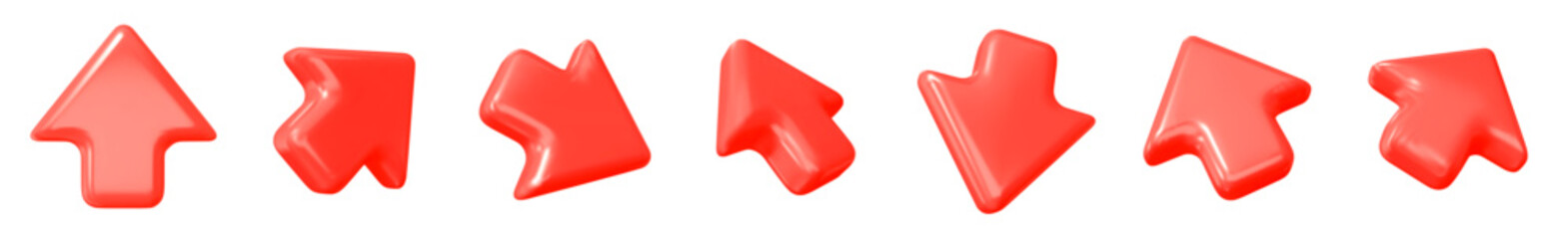 Fototapete - 3d set of red click cursor icon. Mouse arrows pointing in different directions. Stock vector illustration on isolated background.