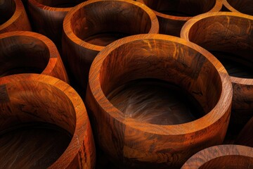 Poster - A collection of wooden bowls placed side by side, ideal for decorative or storage purposes