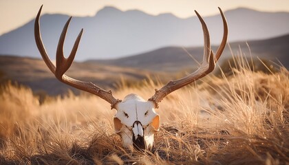 a deer skull sits in dry grass new mexico