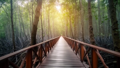 Wall Mural - walking path in the mangrove forest nature study trail ranong province thailand