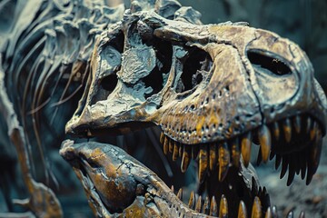 Poster - A detailed view of a dinosaur's skull, its jaws agape