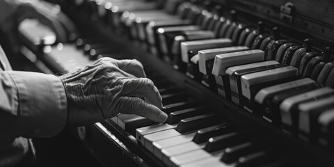 Poster - A person sitting at a piano, playing with their hands