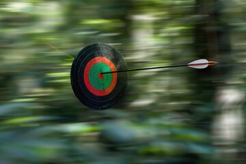 Poster - A blurred image of a target with an arrow pointing towards the center