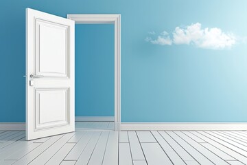 Wall Mural - Open door emitting light possibilities growth achievements concept motivation learning skills knowledge heaven doors exit abstract simple background new ways entering leaving space imagination