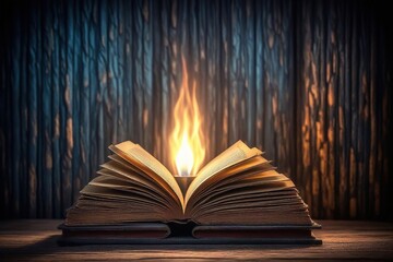 Wall Mural - open book with burning candle