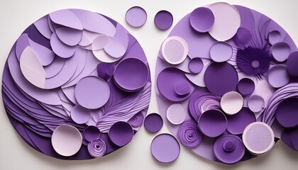 Wall Mural - circular abstract shapes of violet tones on white background