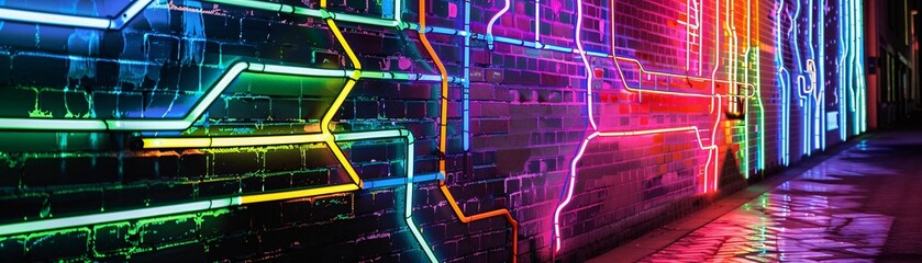 Sticker - Neon lights on brick wall