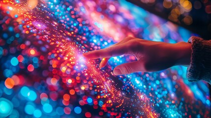 Wall Mural - a hand is pointing at a colorful, swirling pattern on a screen