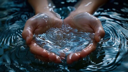Wall Mural - a person's hands are in the water, and the water is clear