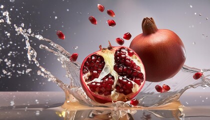 Sticker - commercial poster vegetable poster pomegranate cut splashing solid background