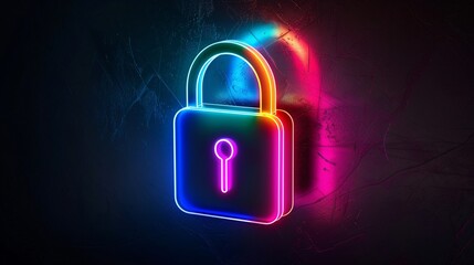 Wall Mural - Neon Glowing Padlock Symbol on Dark Background