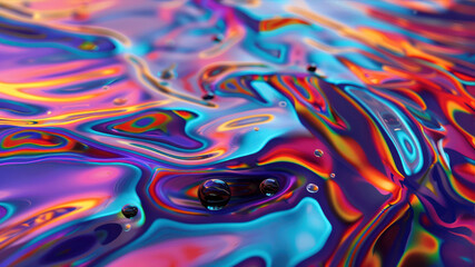 Poster - 3D A closeup of an oil slick on the ground, with vibrant colors and swirling patterns that create an abstract and colorful background for design use.