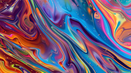 Poster - 3D A closeup of an oil slick on the ground, with vibrant colors and swirling patterns that create an abstract and colorful background for design use.