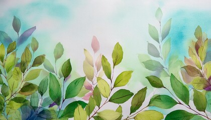 Wall Mural - watercolor background with leaves