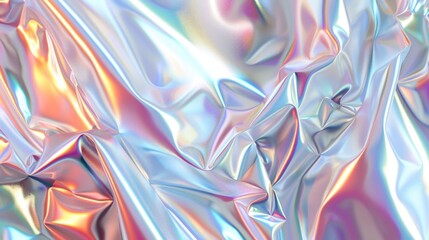 Poster - Iridescent foil texture with fluid folds, abstract holographic background