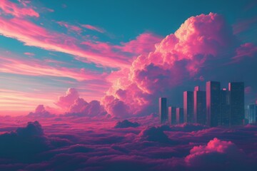 Wall Mural - Abstract of cloud and natural in retrowave city pop style, modern cyberpunk background