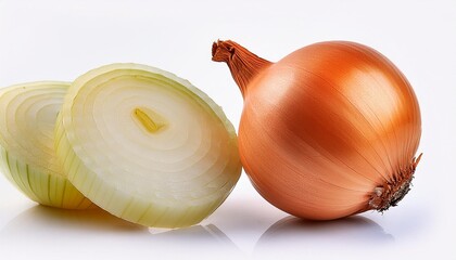 yellow sliced onion isolated on white background closeup