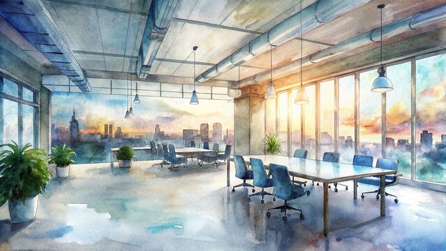 a modern coworking space with panoramic city views and abundant natural light, coworking, modern, ci