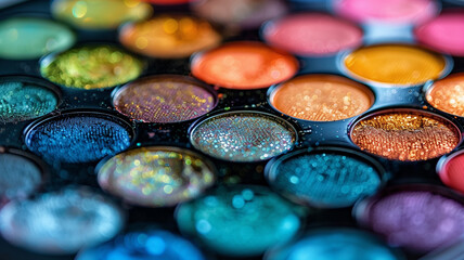 Poster - Close up view of a variety of vibrant and colorful eyeshades, arranged in a bunch.