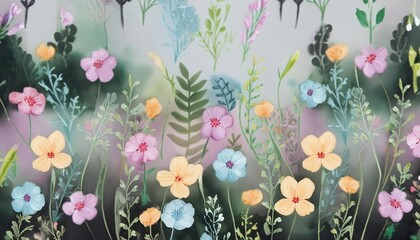 Wall Mural - cute watercolor wildflowers pattern abstract background whith flowers