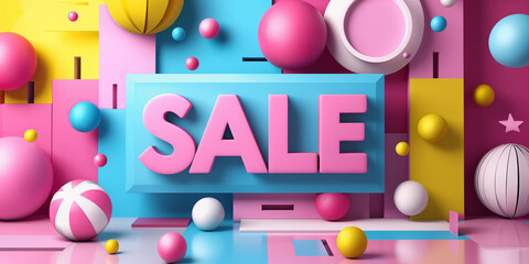 Canvas Print - Sale concept banner design. 3D letters. Special offer poster. Discount advertising promotion horizontal layout. Digital artwork raster bitmap illustration. AI artwork.