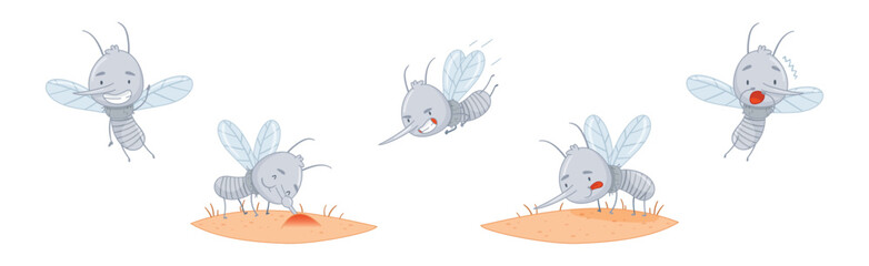 Poster - Funny Mosquito Character Parasitic Insect with Sting Vector Set