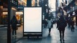 © Munali - An empty billboard in a bustling city street during evening twilight ready for advertising content.