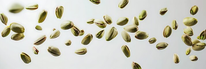 Slow-motion capture of pistachios falling onto a white surface, creating a visual rhythm and showcasing their natural texture and motion.
