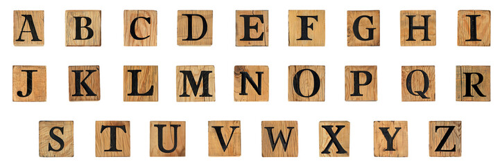 Poster - English letter group png on wooden block transparent with no background mockup.