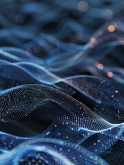 Poster - Modern digital abstract 3D background. Can be used in the description of network abilities, technological processes, digital storages, science, education, etc. Copy space. Based on Generative AI