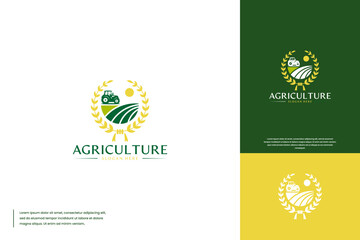 farm logo, modern equipment, harvest, logo design template.