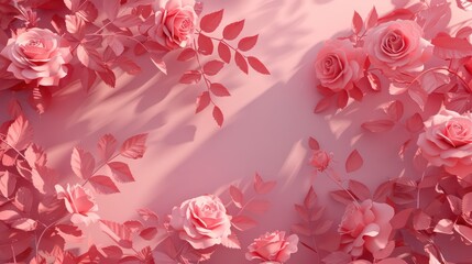 Wall Mural - 3d pink rose wall foliage for wallpaper