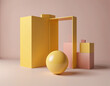 © Martina - Simplistic 3D composition featuring a balance of geometric shapes in monotone yellow palette