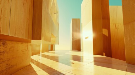 Wall Mural - Architectural background with vertical shapes and sun reflections.
